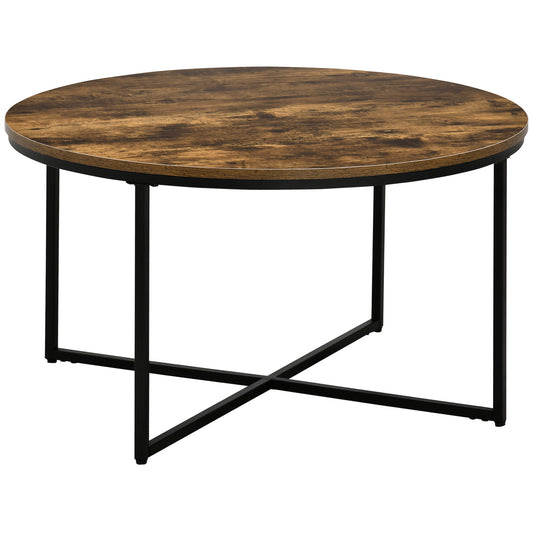 Photo of HOMCOM Round Coffee Table, Industrial Side Table with Metal Frame, Large Coffee Tables for Living Room, Bedroom, Rustic Brown in Brown colour on a white background