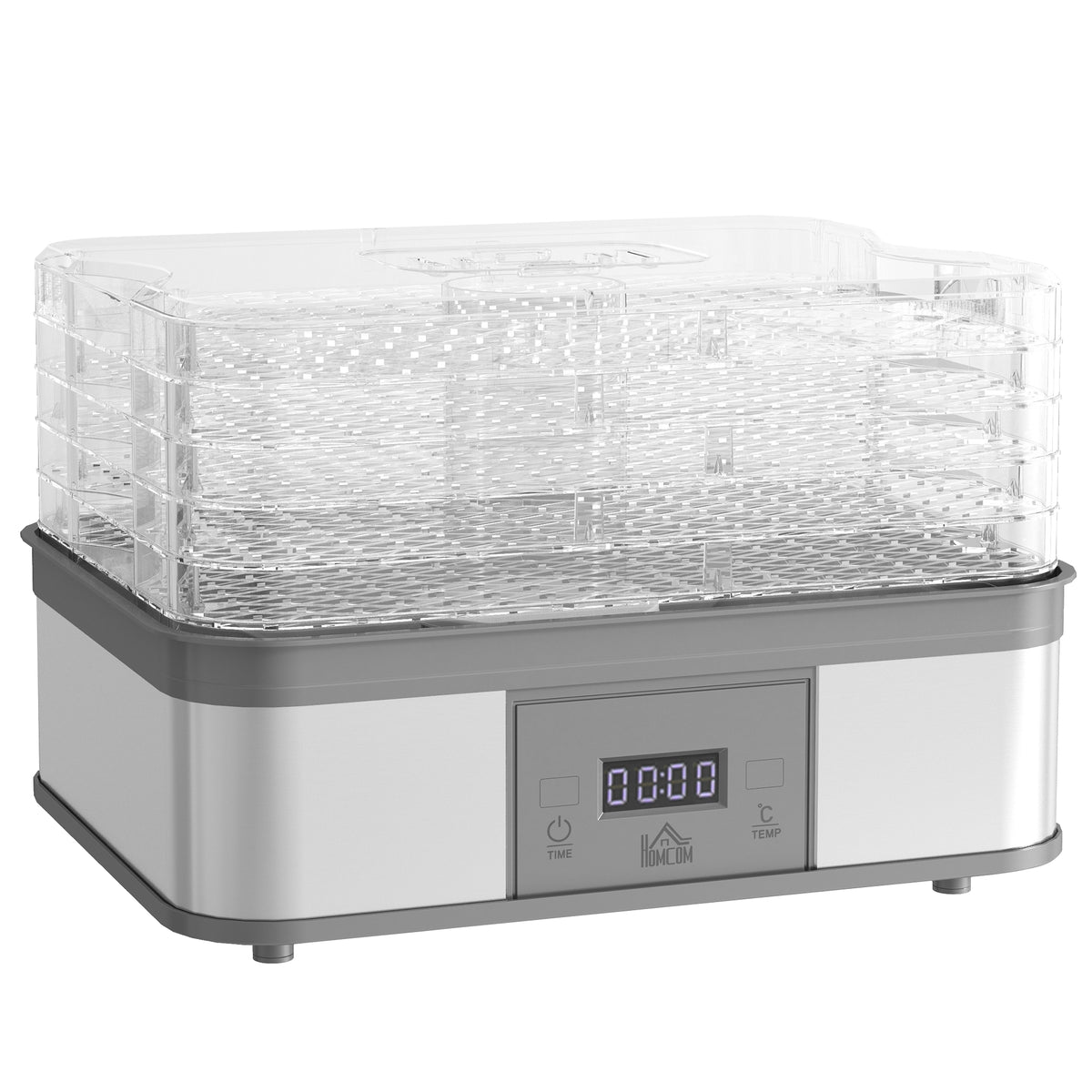HOMCOM five-tier food dehydrator with clear trays, stainless steel base and LCD display