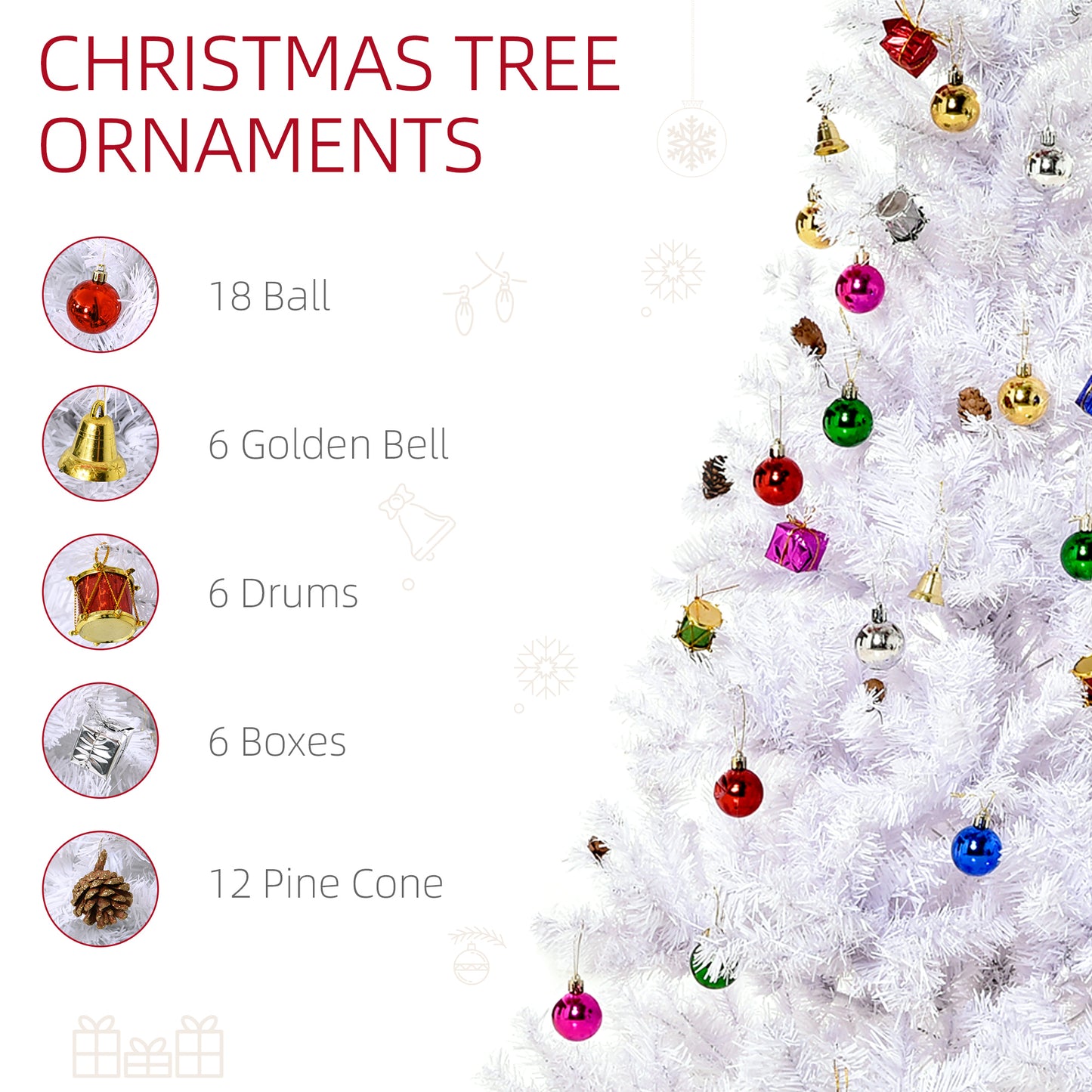 HOMCOM 5ft Snow Artificial Christmas Tree w/ Metal Stand Decorations Home Seasonal Elegant Faux White