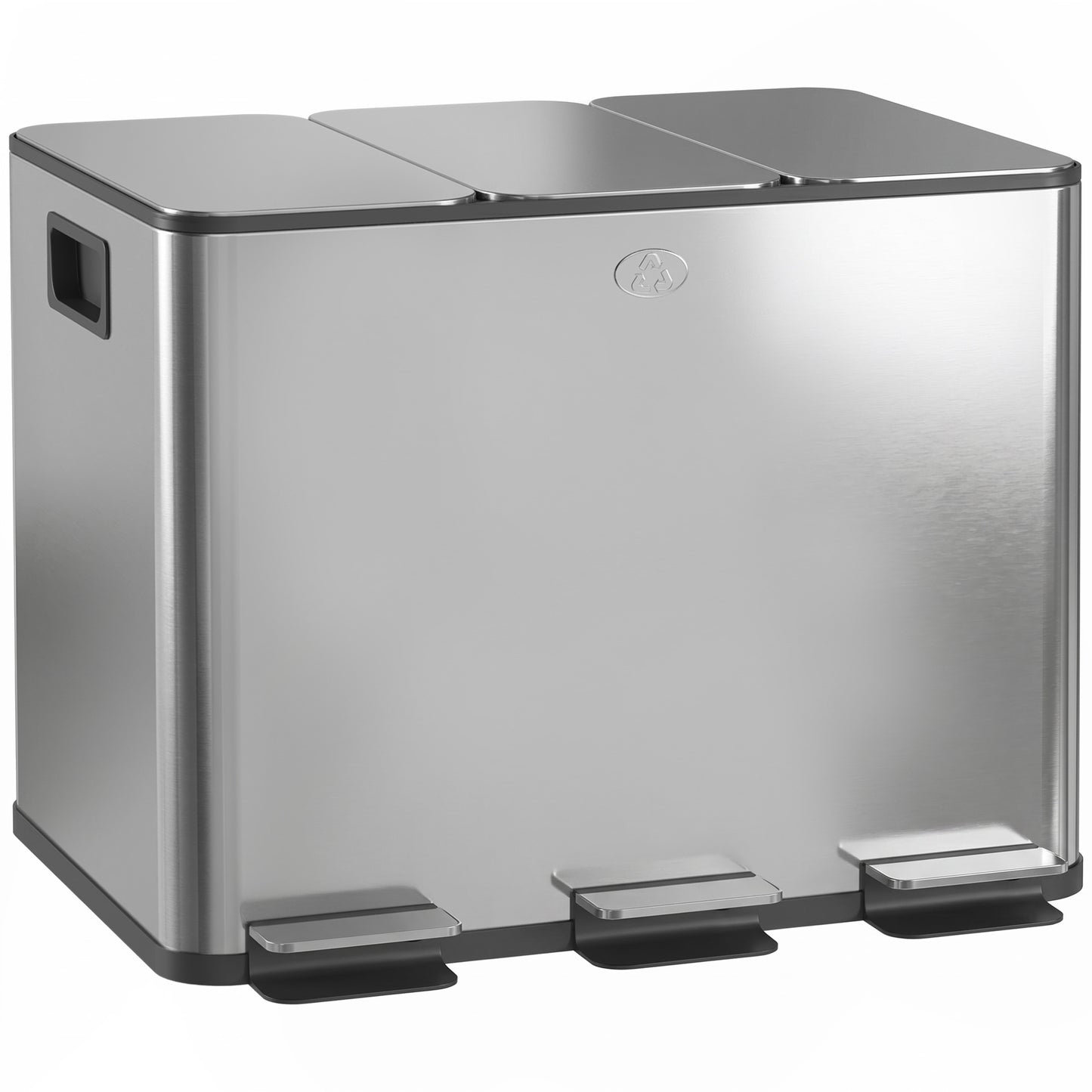 Photo of HOMCOM 3 x 20L Pedal Bin, Steel Triple Kitchen Bin with Soft Close Lid, Removable Inner Buckets, Fingerprint-Proof, Silver Tone in Tone colour on a white background