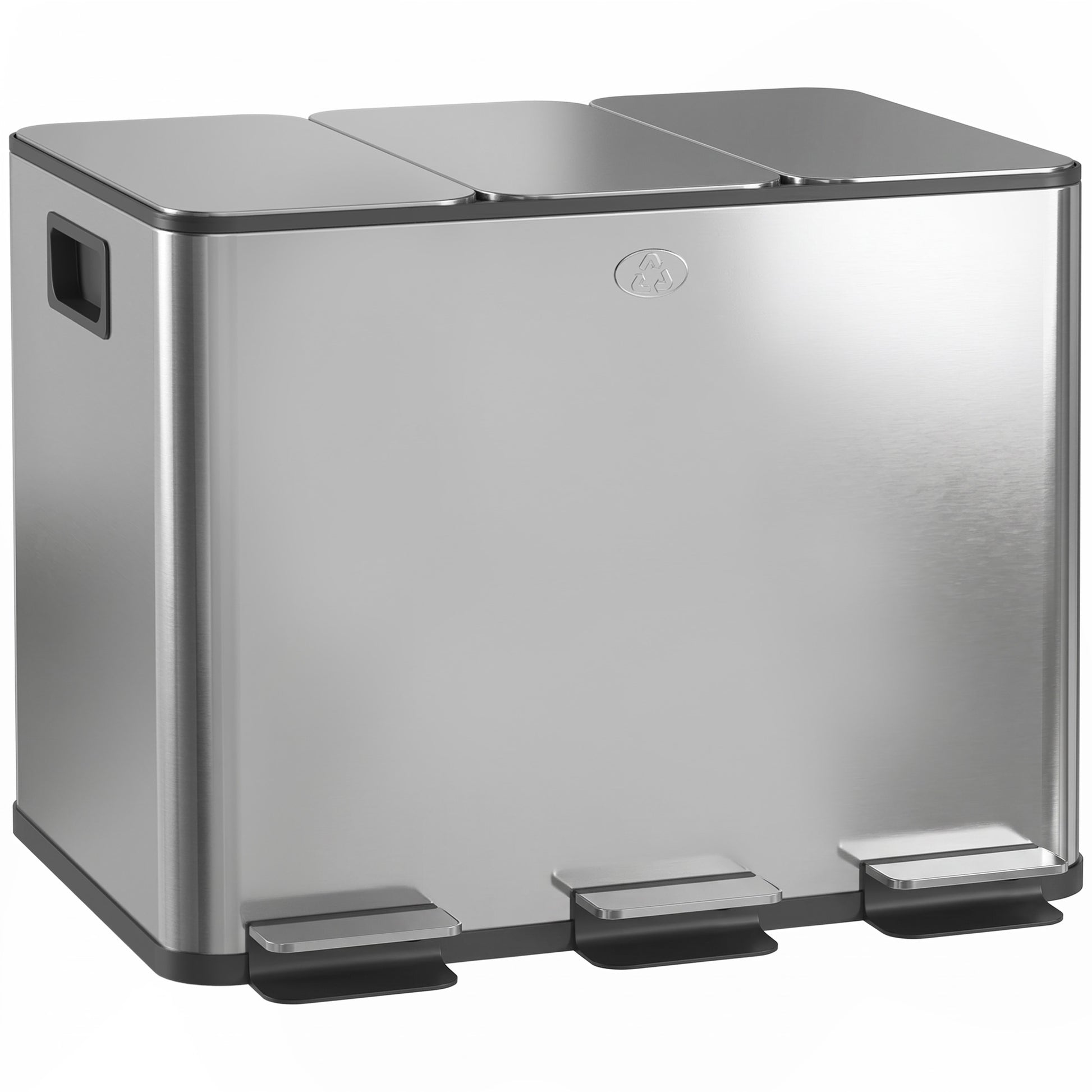 Photo of HOMCOM 3 x 20L Pedal Bin, Steel Triple Kitchen Bin with Soft Close Lid, Removable Inner Buckets, Fingerprint-Proof, Silver Tone in Tone colour on a white background