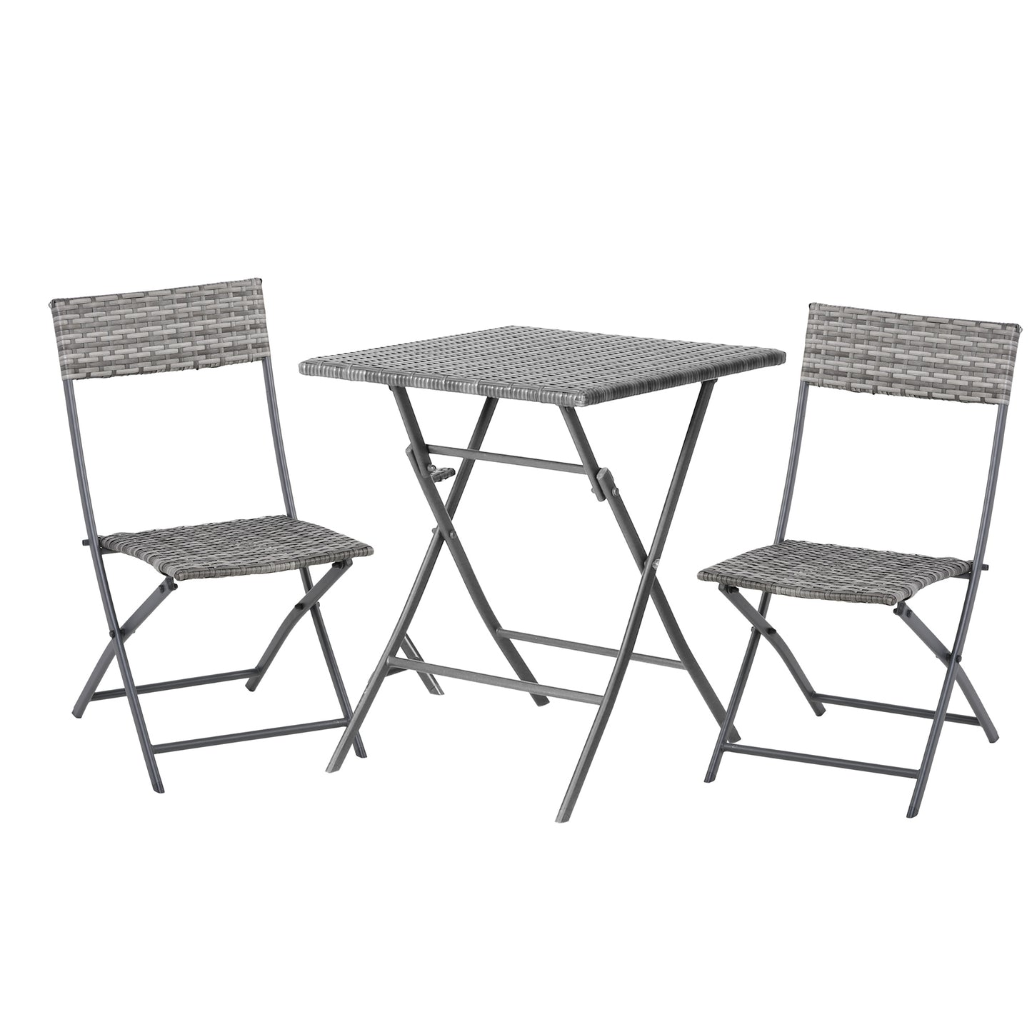 Photo of Outsunny 2-Seater Chair Bistro Set Garden Patio Table & Chair Black Rattan Furniture Grey in Grey colour on a white background