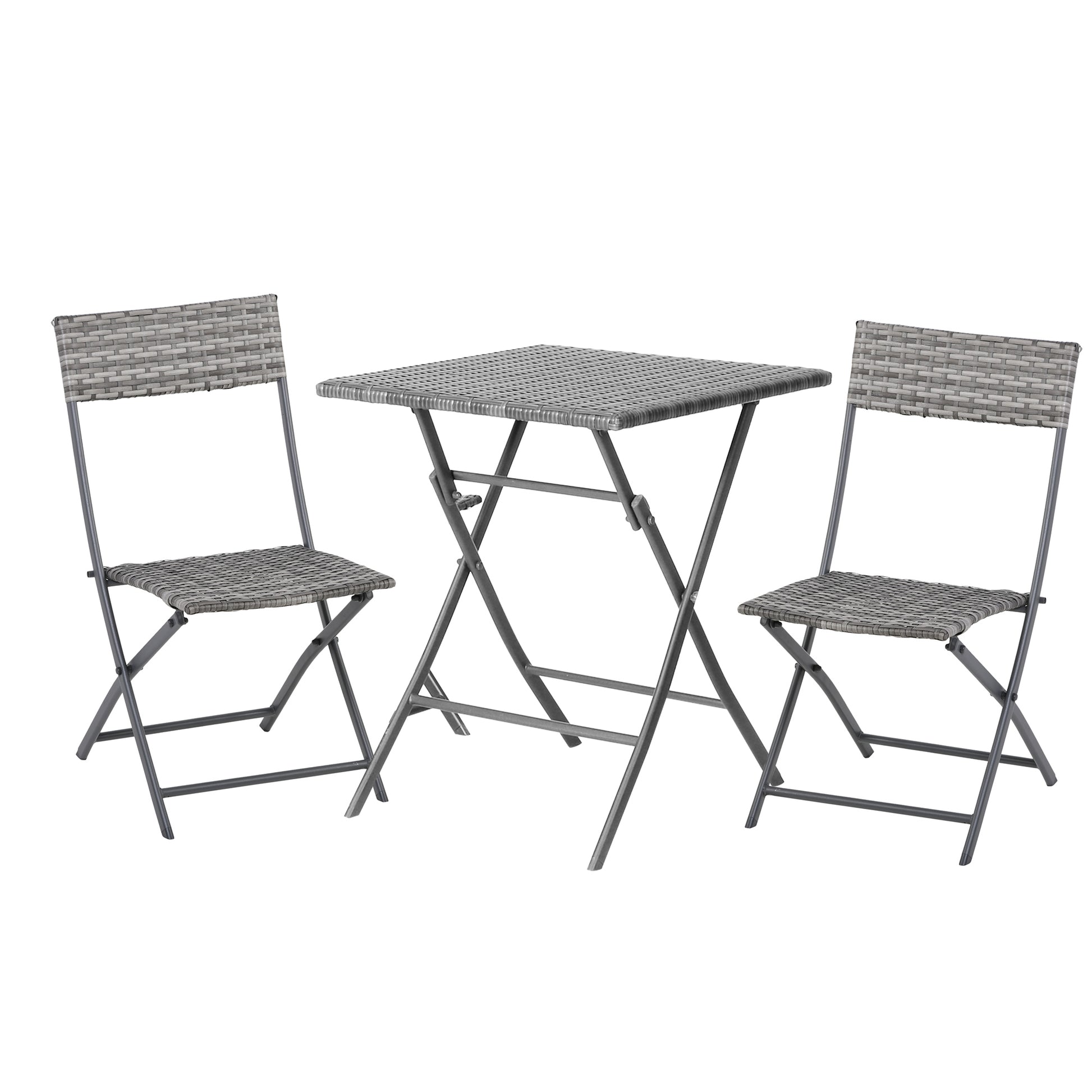 Photo of Outsunny 2-Seater Chair Bistro Set Garden Patio Table & Chair Black Rattan Furniture Grey in Grey colour on a white background