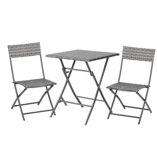 Photo of Outsunny 2-Seater Chair Bistro Set Garden Patio Table & Chair Black Rattan Furniture Grey in Grey colour on a white background