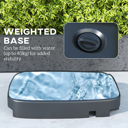 Fillable weighted base for a cantilever patio umbrella, with water and fill cap