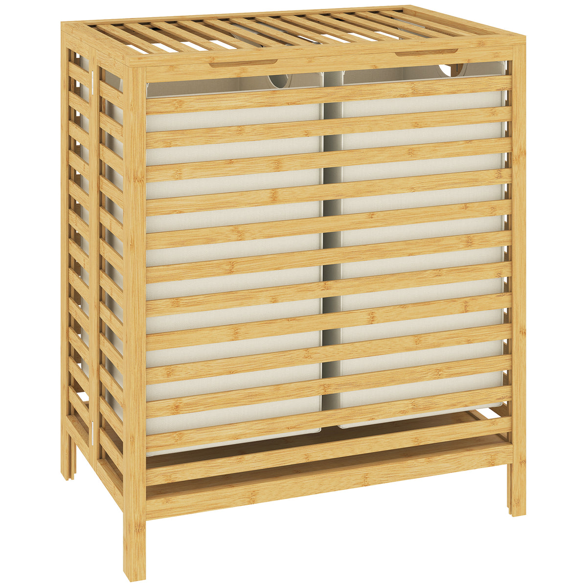 Photo of HOMCOM Bamboo Laundry Basket with Lid, 2 Baskets, Foldable, 64L, Natural and Cream White in White colour on a white background