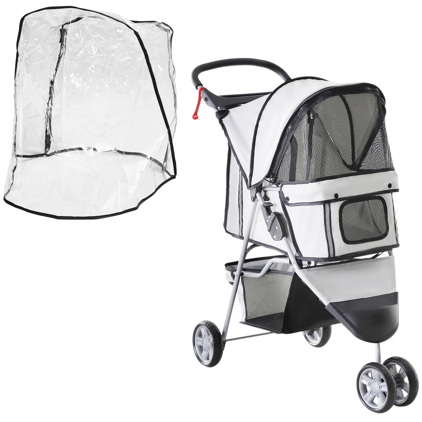 Photo of PawHut Dog Stroller with Cover for Small Miniature Dogs, Folding Cat Pram Dog Pushchair with Cup Holder, Storage Basket, Reflective Strips, Grey in Grey colour on a white background