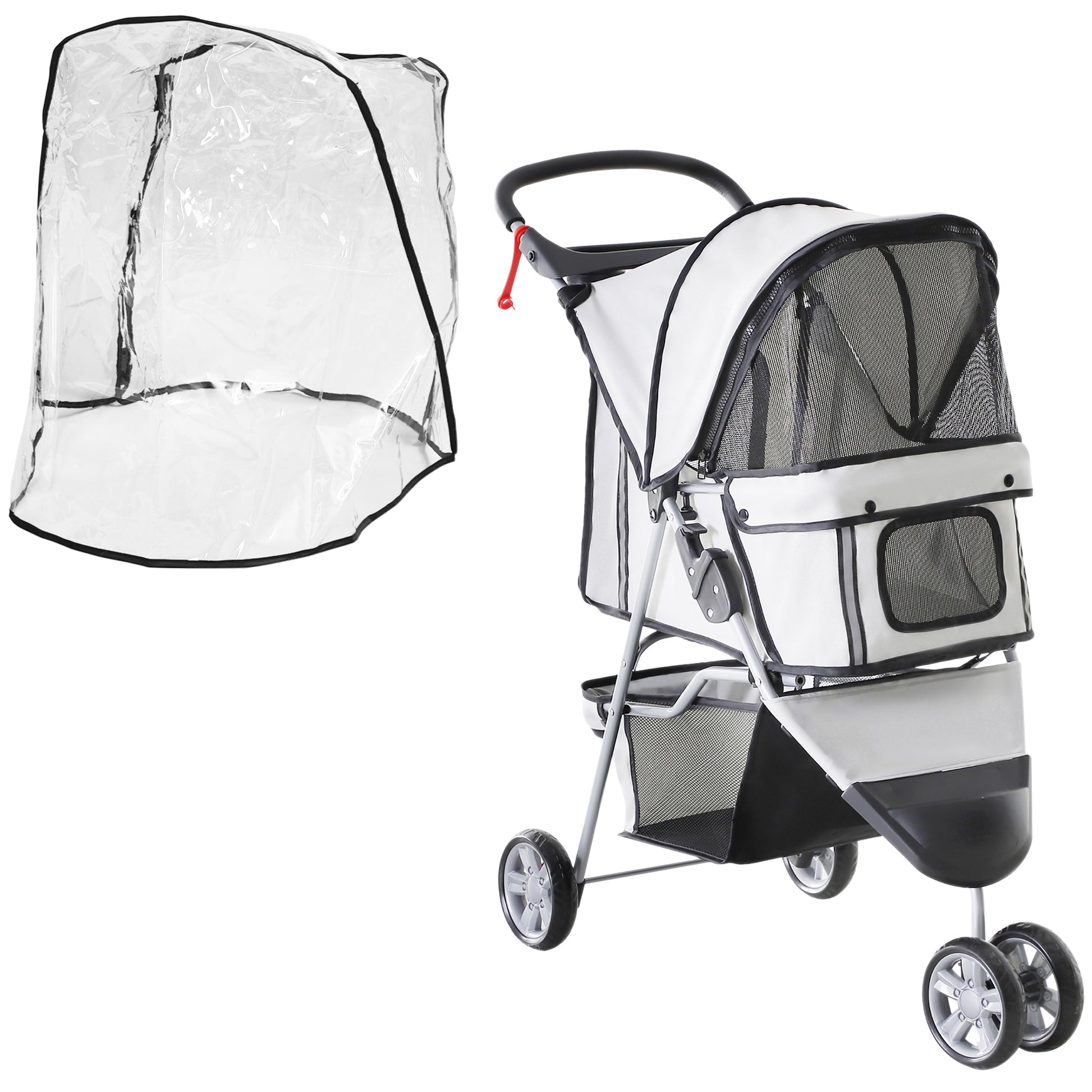 Photo of PawHut Dog Stroller with Cover for Small Miniature Dogs, Folding Cat Pram Dog Pushchair with Cup Holder, Storage Basket, Reflective Strips, Grey in Grey colour on a white background