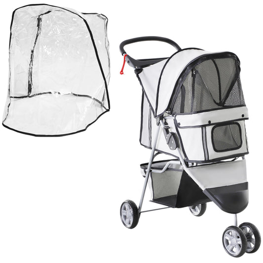 Photo of PawHut Dog Stroller with Cover for Small Miniature Dogs, Folding Cat Pram Dog Pushchair with Cup Holder, Storage Basket, Reflective Strips, Grey in Grey colour on a white background
