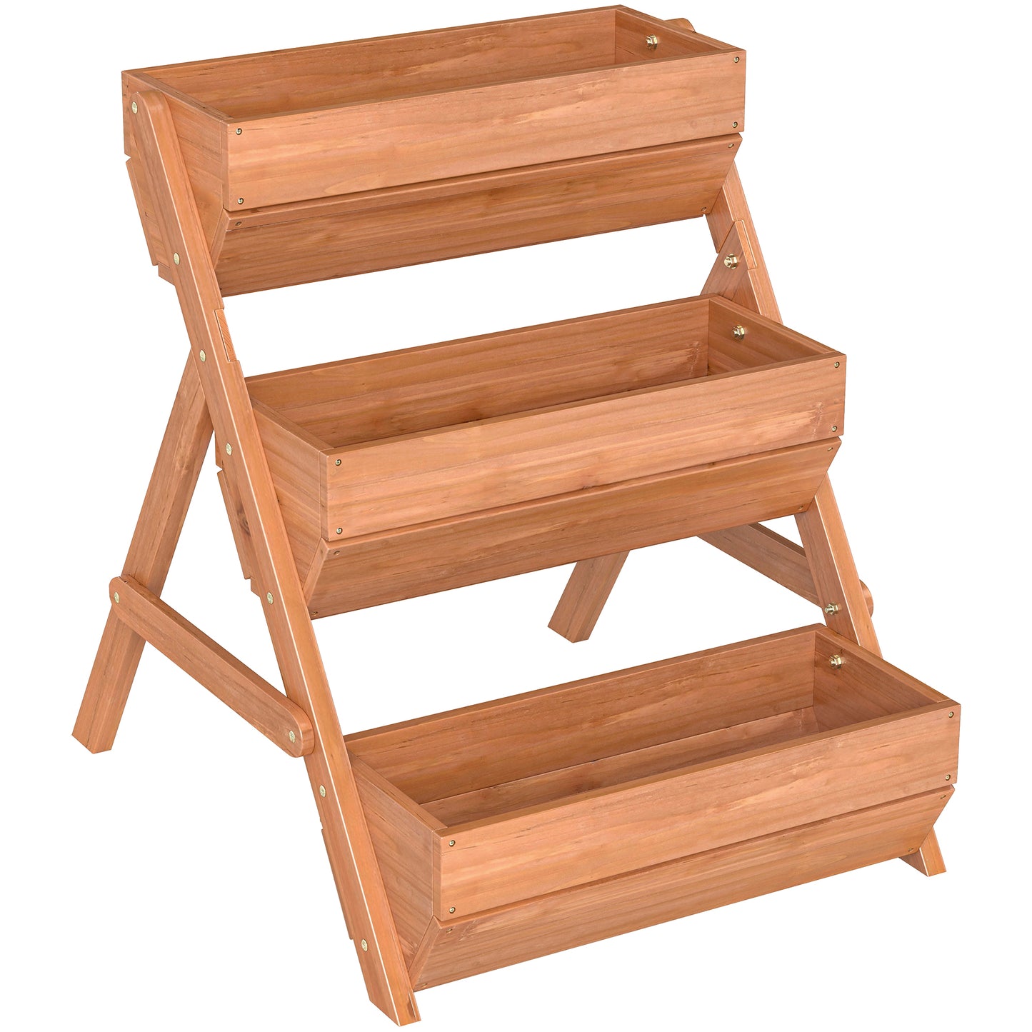 Photo of Outsunny 3 Tier Raised Garden Bed Wooden Elevated Planter Box Kit, 66L for Flower, Vegetable, Herb, 65x75x78cm, Brown in Brown colour on a white background