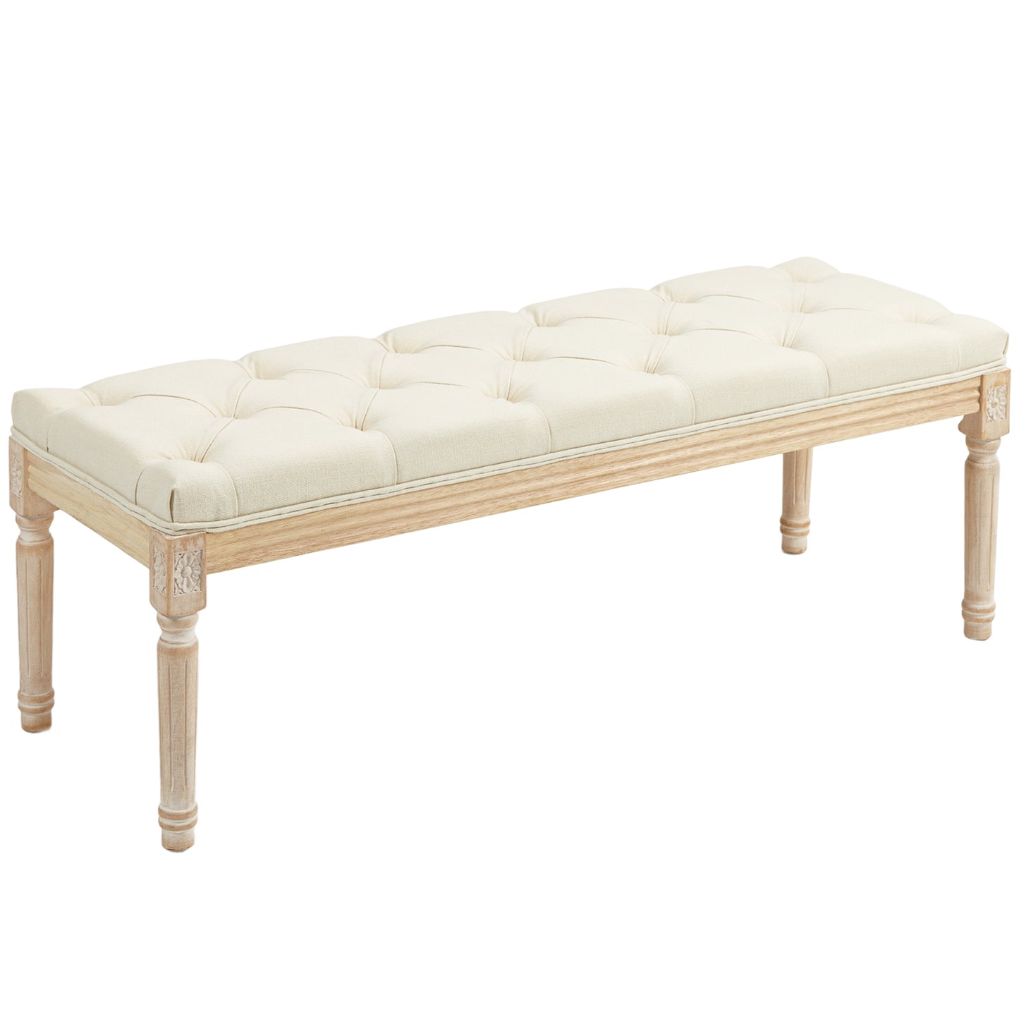 Photo of HOMCOM Vintage Wooden Bed End Bench - Cream White in White colour on a white background