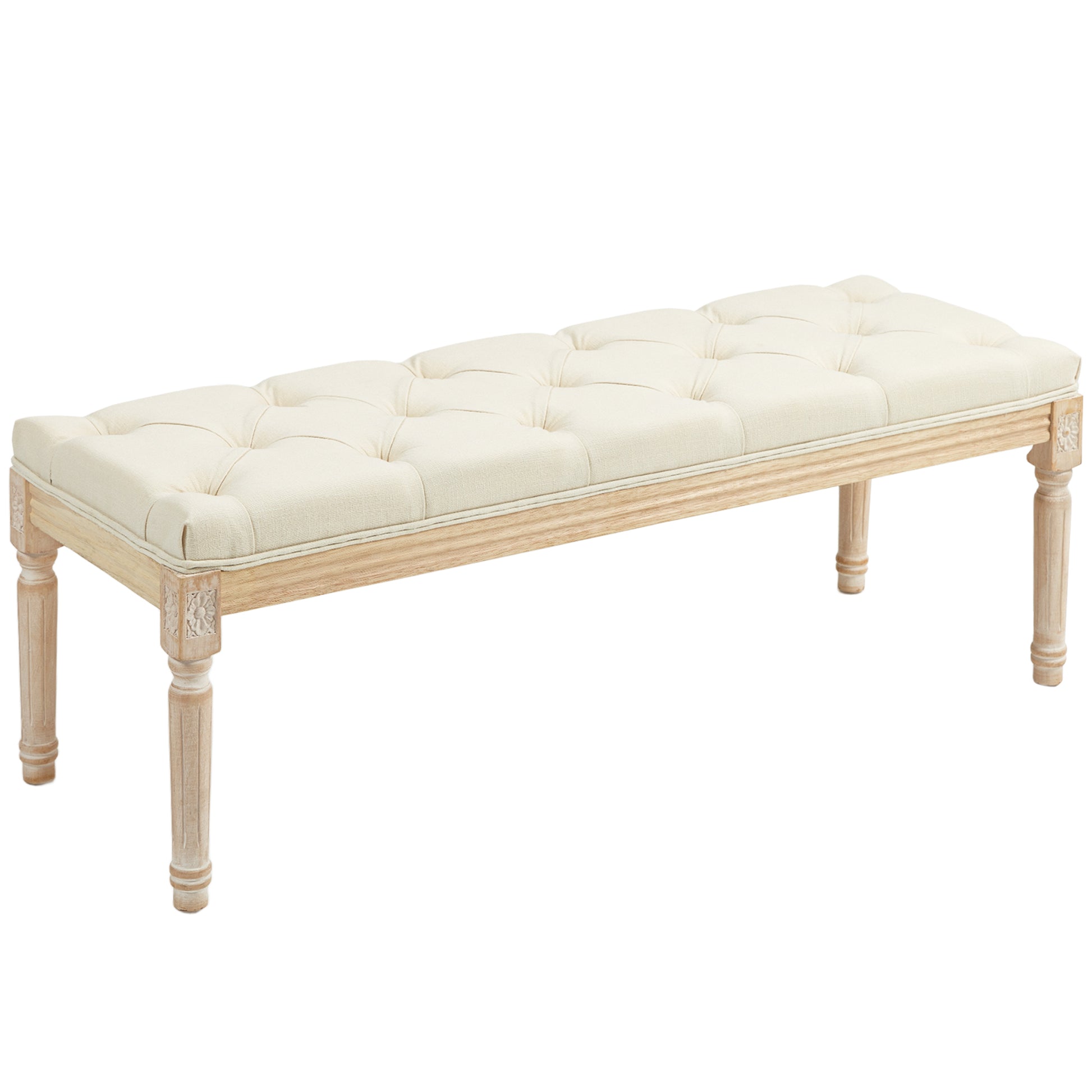 Photo of HOMCOM Vintage Wooden Bed End Bench - Cream White in White colour on a white background
