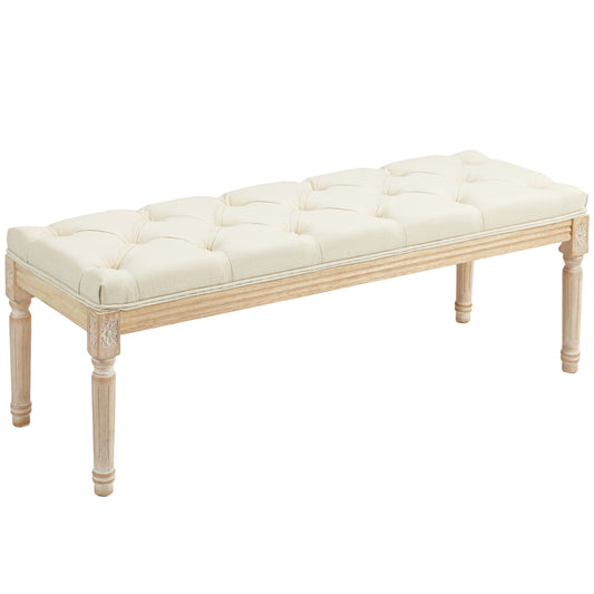 Photo of HOMCOM Vintage Wooden Bed End Bench - Cream White in White colour on a white background