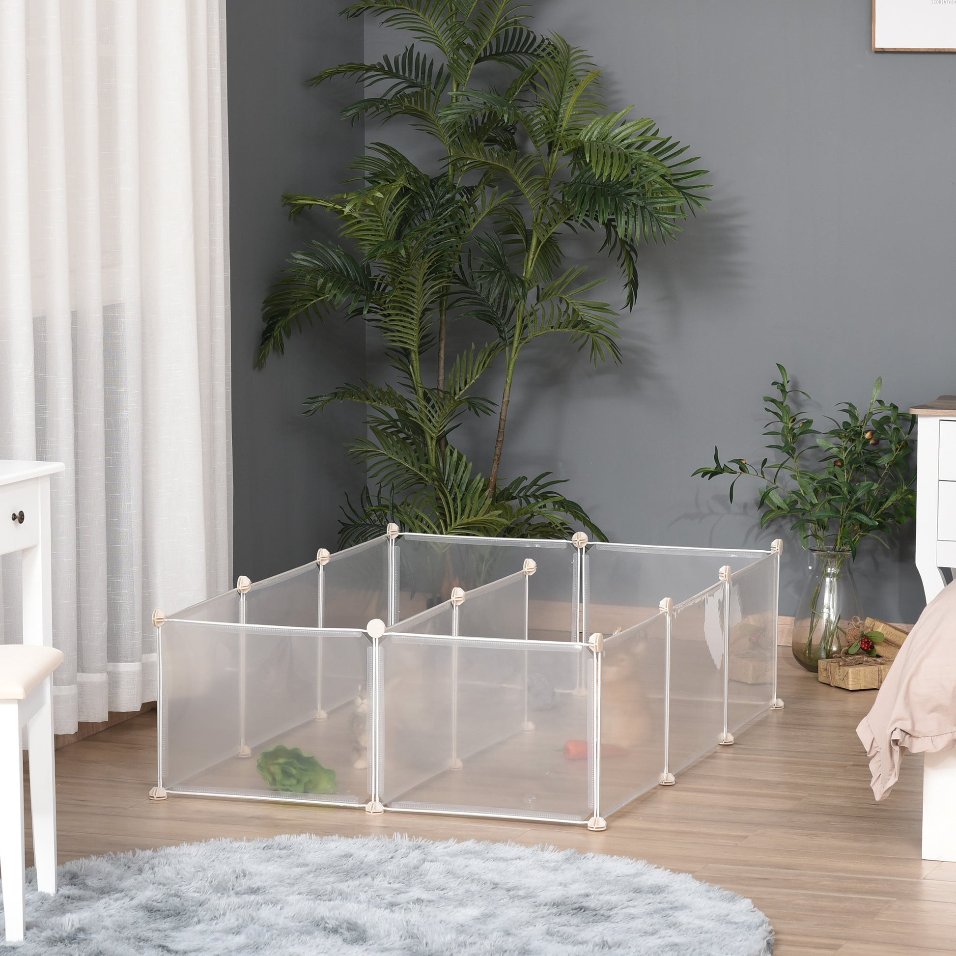 Photo of PawHut Pet Playpen DIY Small Guinea Pigs Hutches Fence 12 Panels for Kitten Bunny Chinchilla in Chinchilla colour on a white background
