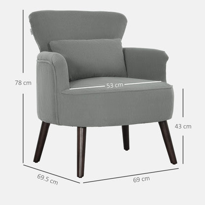 Light grey corduroy chair with lumbar pillow; dimensions shown: 69 cm wide, 69.5 cm deep, 78 cm high