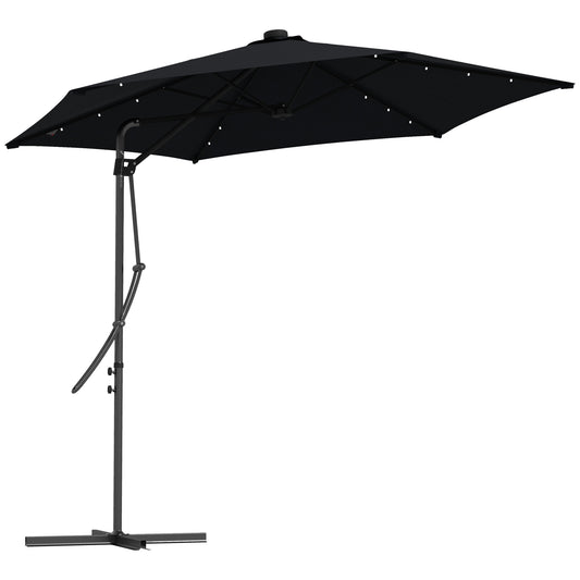 Photo of Outsunny 3(m) Solar LED Cantilever Parasol - Black in Black colour on a white background