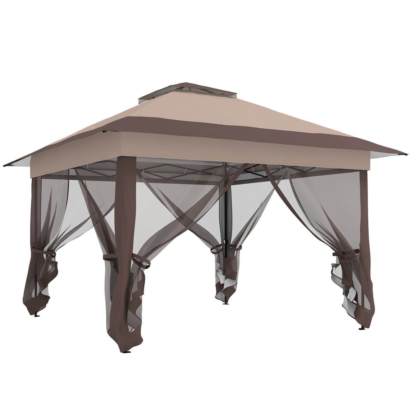 Photo of Outsunny 3.6 x 3.6 m Pop up Gazebo with Netting, Height Adjustable Party Tent Instant Canopy Sun Shade Shelter, Khaki in Khaki colour on a white background