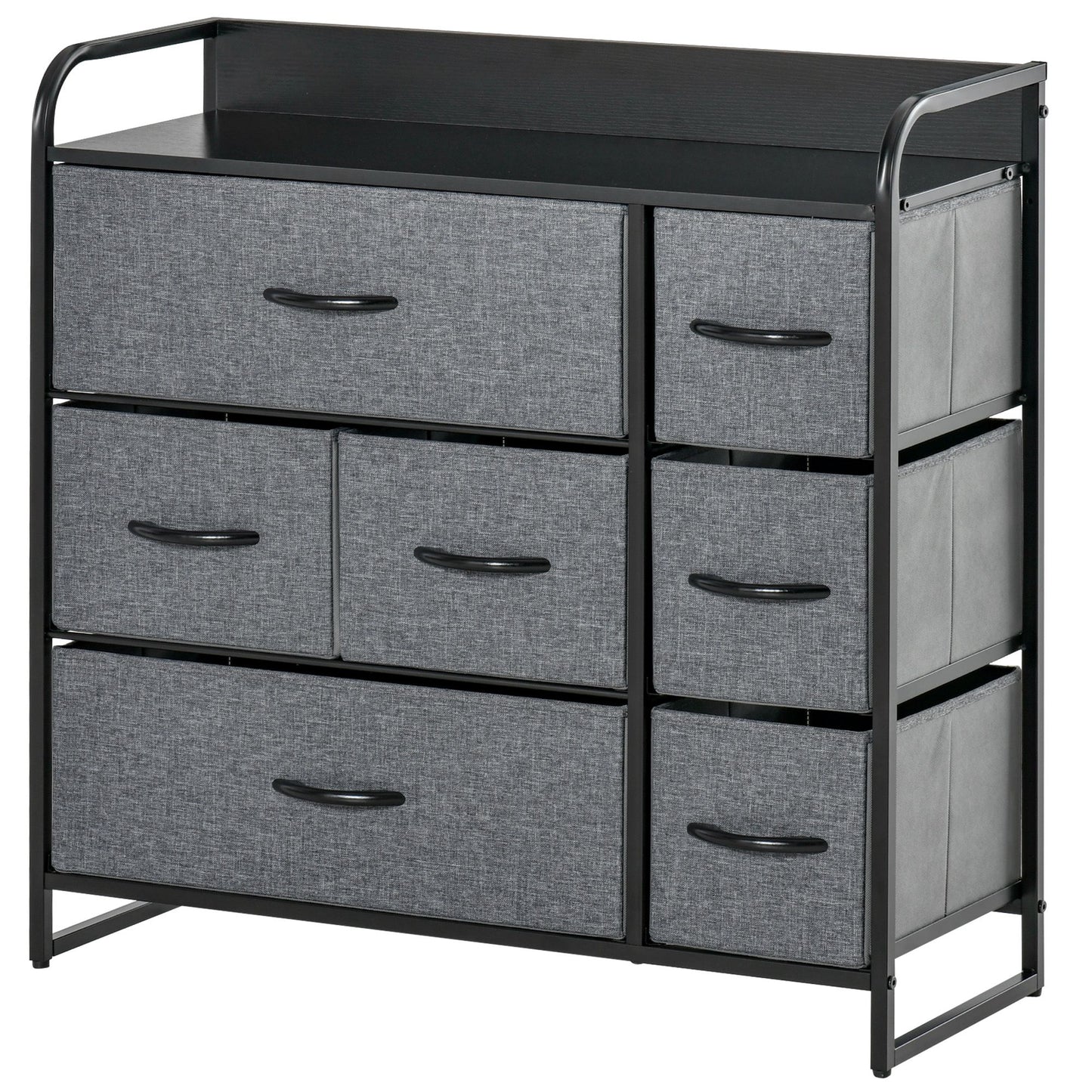 Photo of HOMCOM Chest of Drawers with 7 Foldable Drawers, 3-Tier Fabric Bedroom Dresser, Clothes Storage Unit for Bedroom, Living Room, Grey in Grey colour on a white background