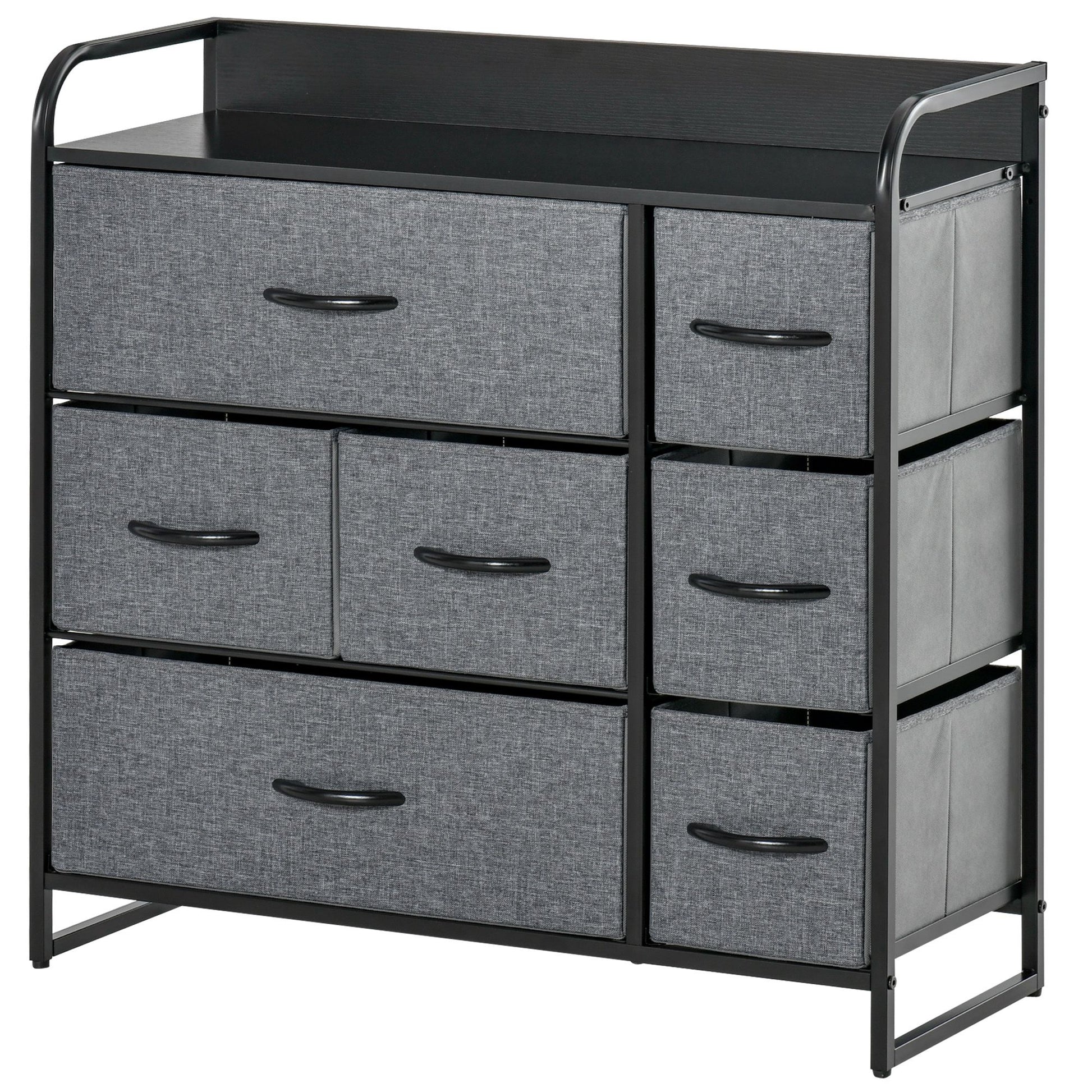 Photo of HOMCOM Chest of Drawers with 7 Foldable Drawers, 3-Tier Fabric Bedroom Dresser, Clothes Storage Unit for Bedroom, Living Room, Grey in Grey colour on a white background