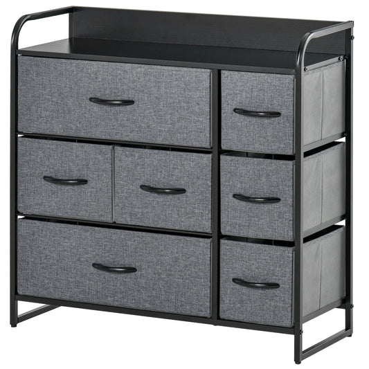 Photo of HOMCOM Chest of Drawers with 7 Foldable Drawers, 3-Tier Fabric Bedroom Dresser, Clothes Storage Unit for Bedroom, Living Room, Grey in Grey colour on a white background
