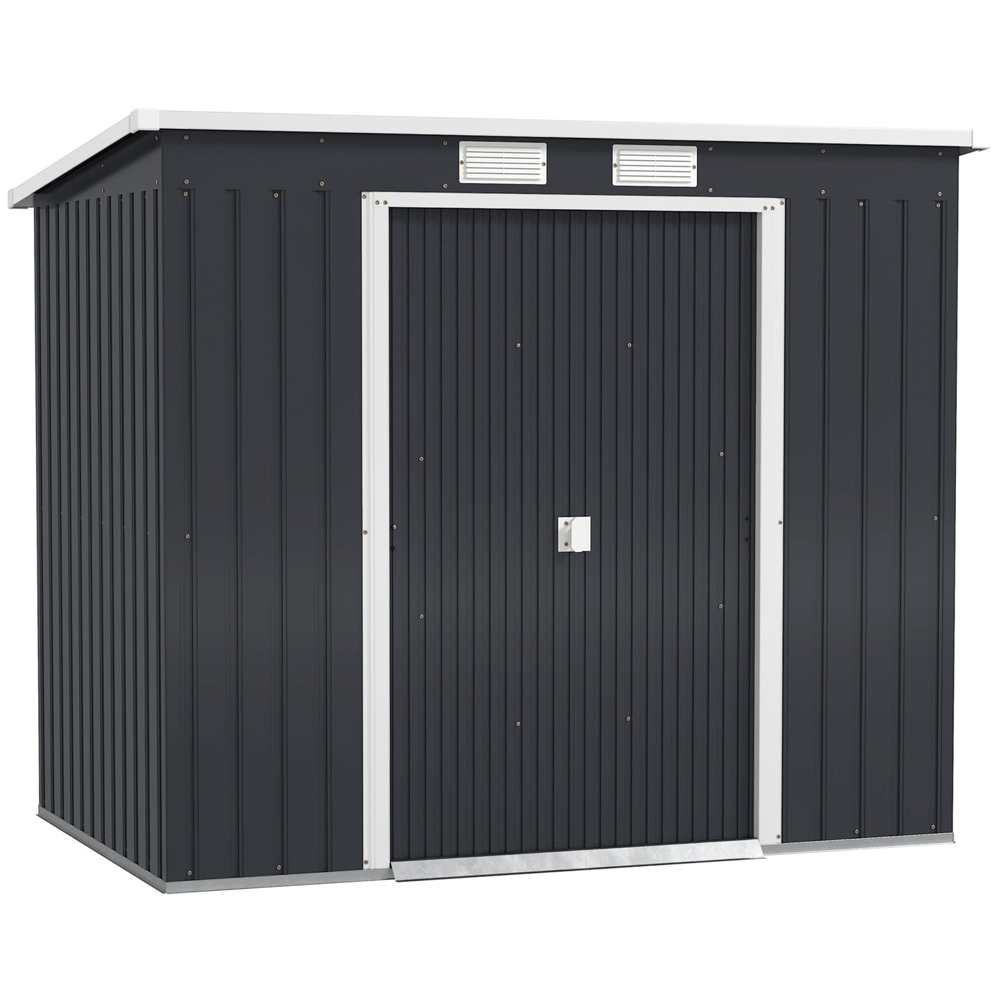Photo of Outsunny 7 x 4ft Galvanised Steel Garden Shed, with Foundation Kit - Dark Grey in Grey colour on a white background
