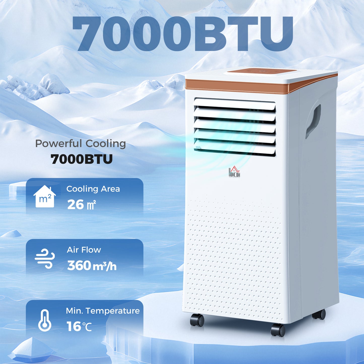 HOMCOM Portable Air Conditioner 7000 BTU, 4-in-1 Air Conditioning Unit with Cooling, Fan, 19.2L/Day Dehumidifier & Sleep Mode, LED Display, Remote Control, 24H Timer, Window Kit for Rooms up to 26㎡
