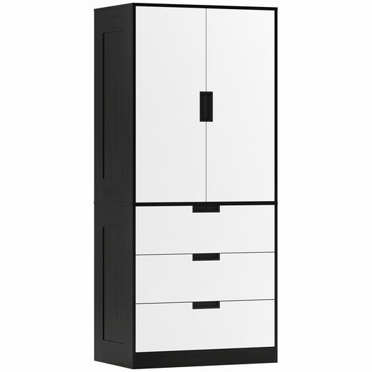 HOMCOM black wardrobe with two white doors and three drawers