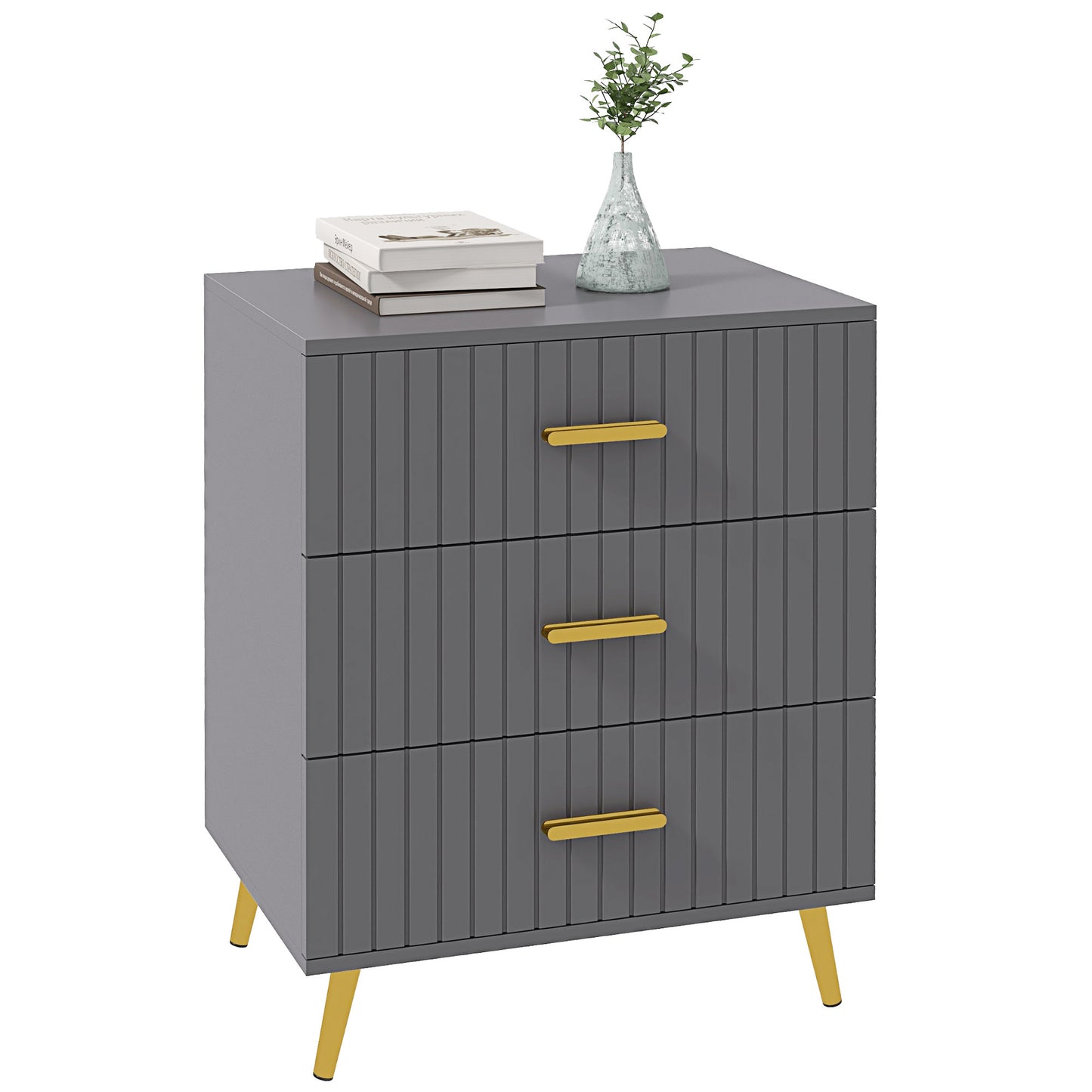 Photo of HOMCOM Three Drawer Embossed Line Dresser - Grey/Gold Tone in Tone colour on a white background