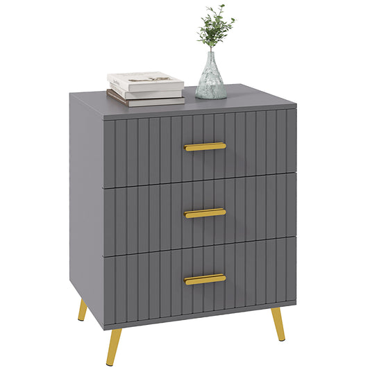 Photo of HOMCOM Three Drawer Embossed Line Dresser - Grey/Gold Tone in Tone colour on a white background