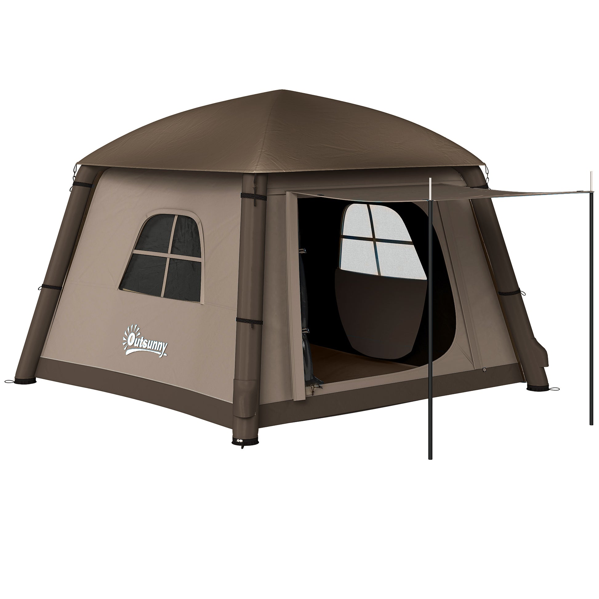 Photo of Outsunny Blow Up Tent w/ Hand Pump, Inflatable Camping Tent, Easy Setup 1/2 Person Waterproof Khaki in Khaki colour on a white background