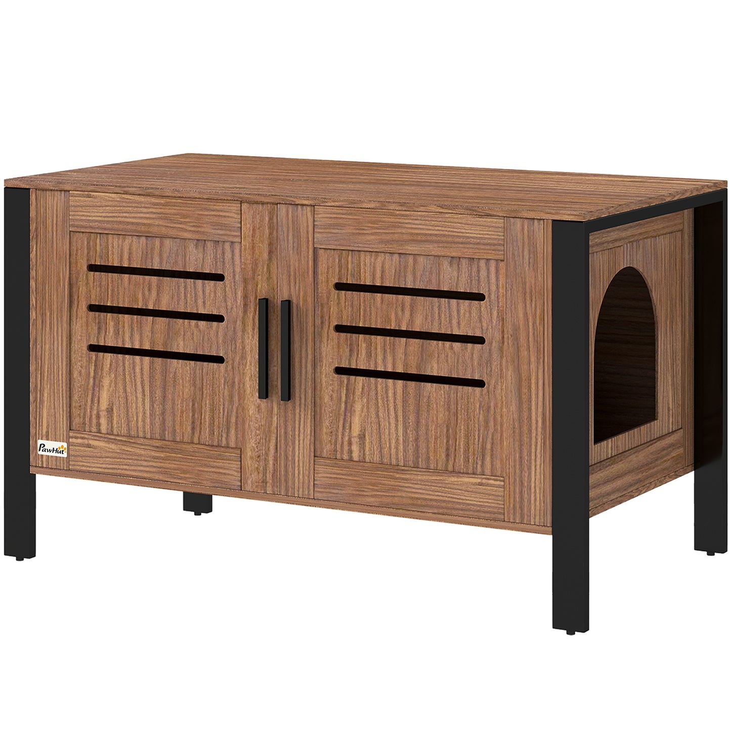 Photo of PawHut Cat Litter Box Enclosure with Tall Legs, Scratching Board, Double Doors, Ventilation Holes, 80 x 45 x 50 cm, Dark Brown in Brown colour on a white background