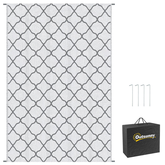 Photo of Outsunny Reversible Outdoor Rug with Carry Bag, Waterproof Plastic Straw Mat for Garden, Deck, RV, Picnic, Beach, Camping, 182 x 274cm, Grey in Grey colour on a white background