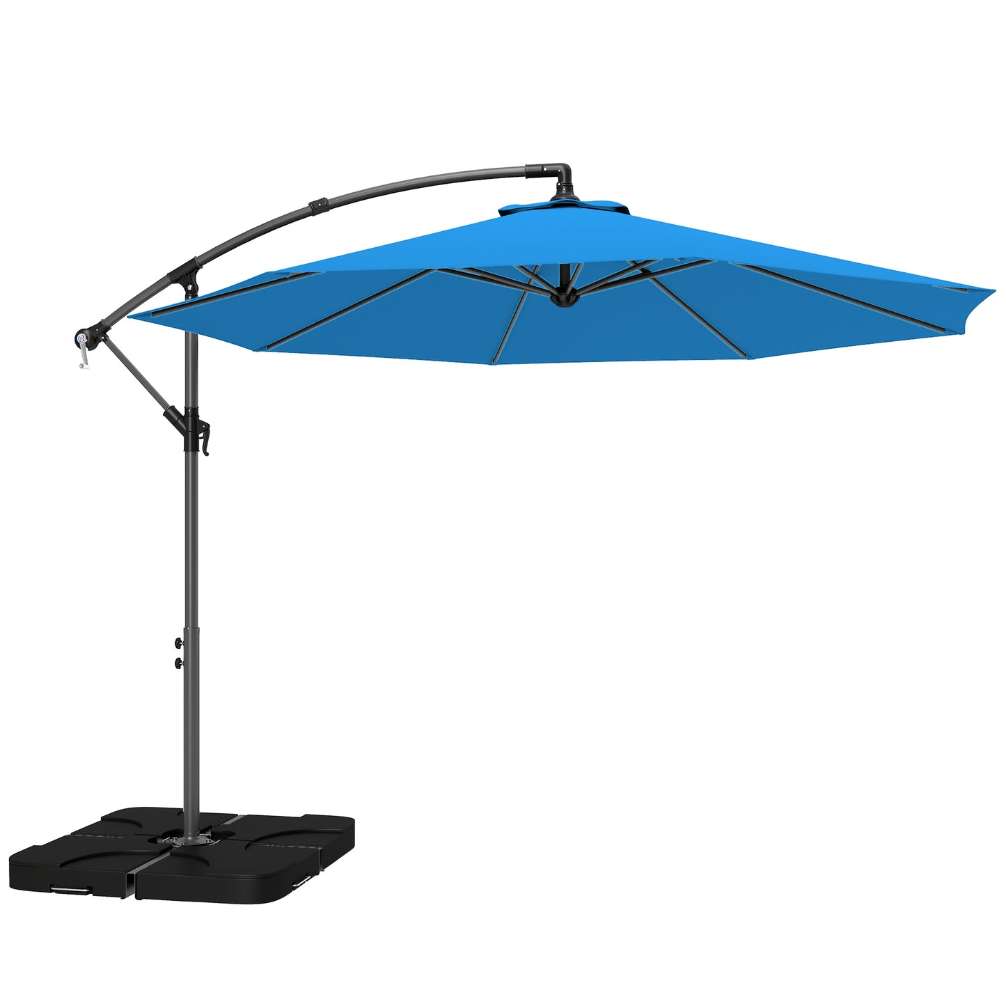 Photo of Outsunny 3m Overhanging Parasol, with Base, Weights and Cover - Blue in Blue colour on a white background