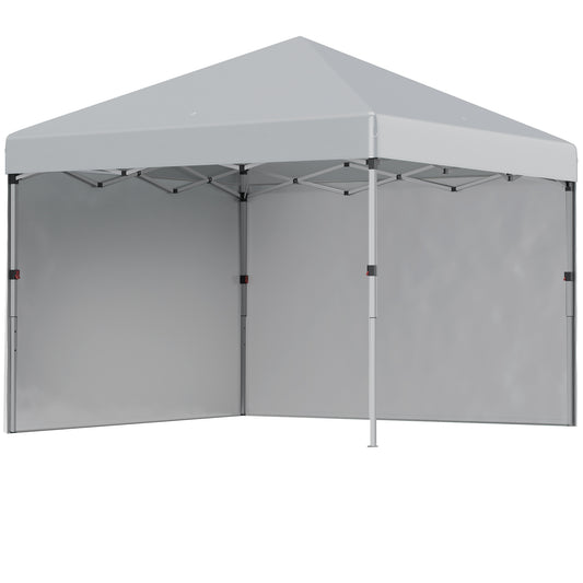 Photo of Outsunny 3 x 3 m Pop Up Gazebo, UPF 30+ Party Tent with 2 Sidewalls, Weight Bags and Wheeled Bag, Light Grey in Grey colour on a white background