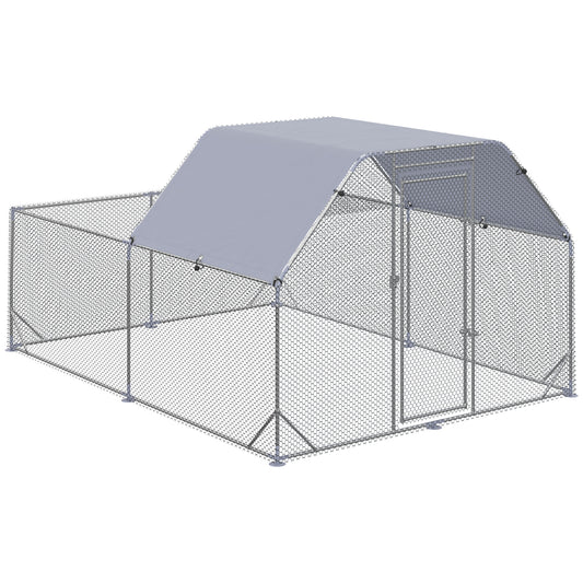 Photo of PawHut Walk In Chicken Run Chicken Coop with Roof Outdoor for 10-12 Chickens, Hen House, Duck Pen, 2.8 x 3.8 x 2 m in m colour on a white background