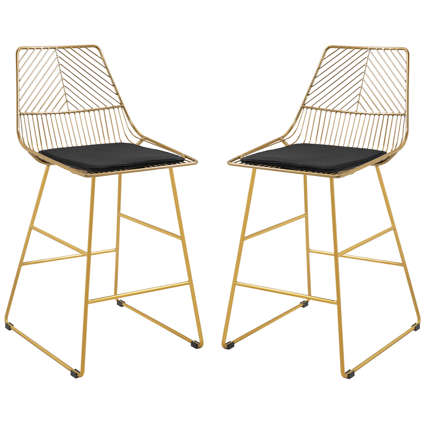 Photo of HOMCOM Set of 2 Bar Stools, Modern Counter Height Breakfast Bar Chairs with Wire Metal Frame for Kitchen, Dining Room, Gold in Gold colour on a white background