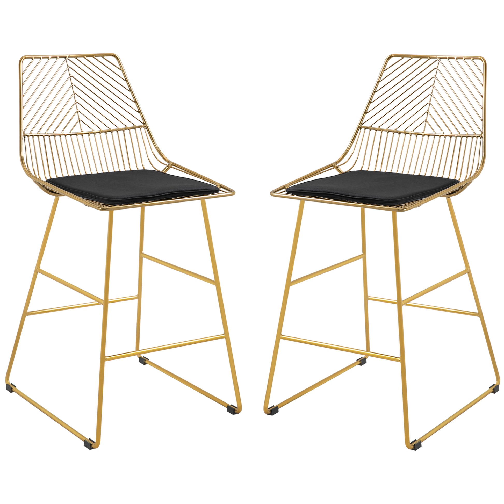 Photo of HOMCOM Set of 2 Bar Stools, Modern Counter Height Breakfast Bar Chairs with Wire Metal Frame for Kitchen, Dining Room, Gold in Gold colour on a white background