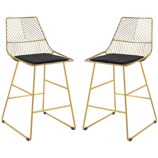 Photo of HOMCOM Set of 2 Bar Stools, Modern Counter Height Breakfast Bar Chairs with Wire Metal Frame for Kitchen, Dining Room, Gold in Gold colour on a white background