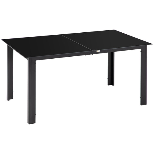 Photo of Outsunny Outdoor Dining Table for 6, Aluminium Rectangular Garden Table with Tempered Glass Tabletop for Yard, Patio, Black in Black colour on a white background