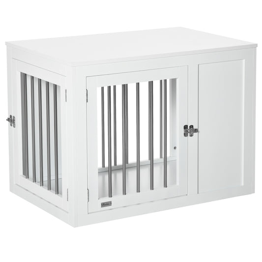 Photo of PawHut 2-in-1 Dog Cage and Side Table, with Two Lockable Doors, for Medium Dogs - White in White colour on a white background
