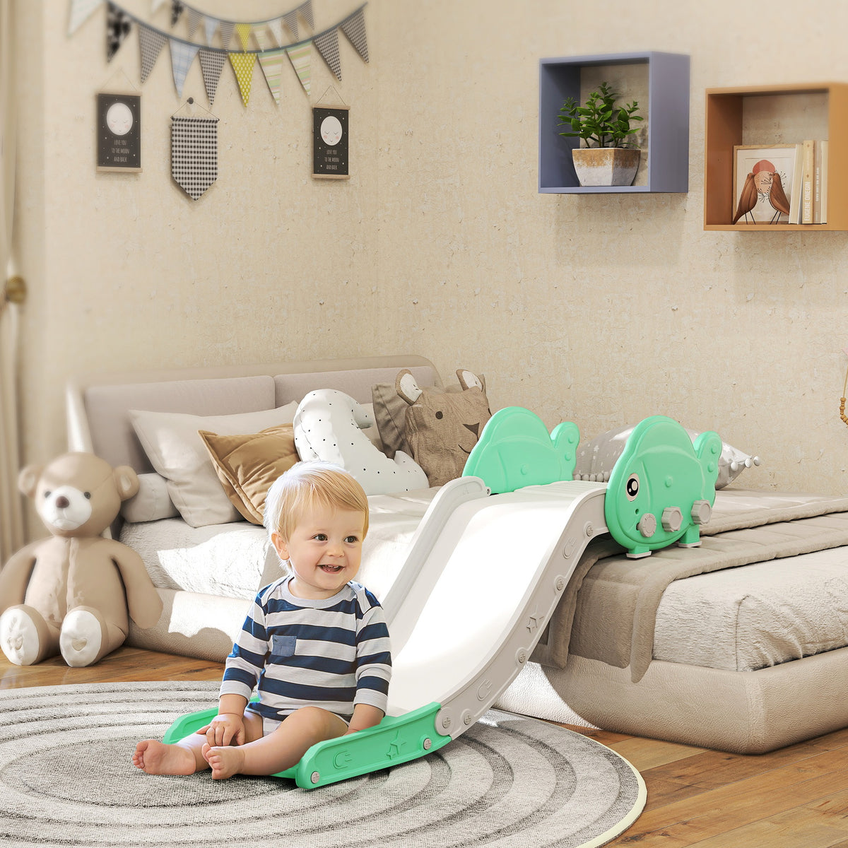 AIYAPLAY Kids Sofa Slide with 130cm Extended Length, HDPE Toddler Slide for Sofa, Bed, Stairs, Easy Assemble & Storage, Green
