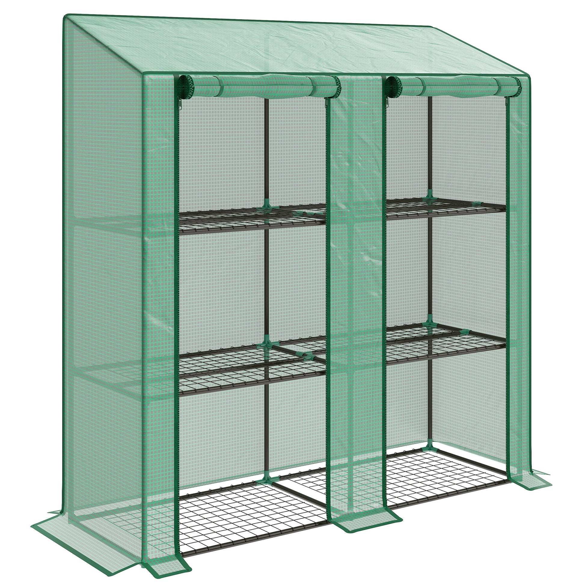 Photo of Outsunny 46 x 143cm Three-Shelf Mini Greenhouse - Green in Green colour on a white background
