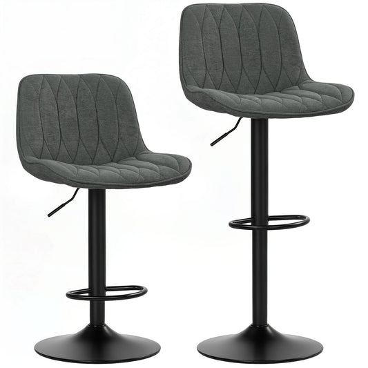 Photo of HOMCOM Set of Two Linen-Look Bar Stools - Charcoal Grey in Grey colour on a white background