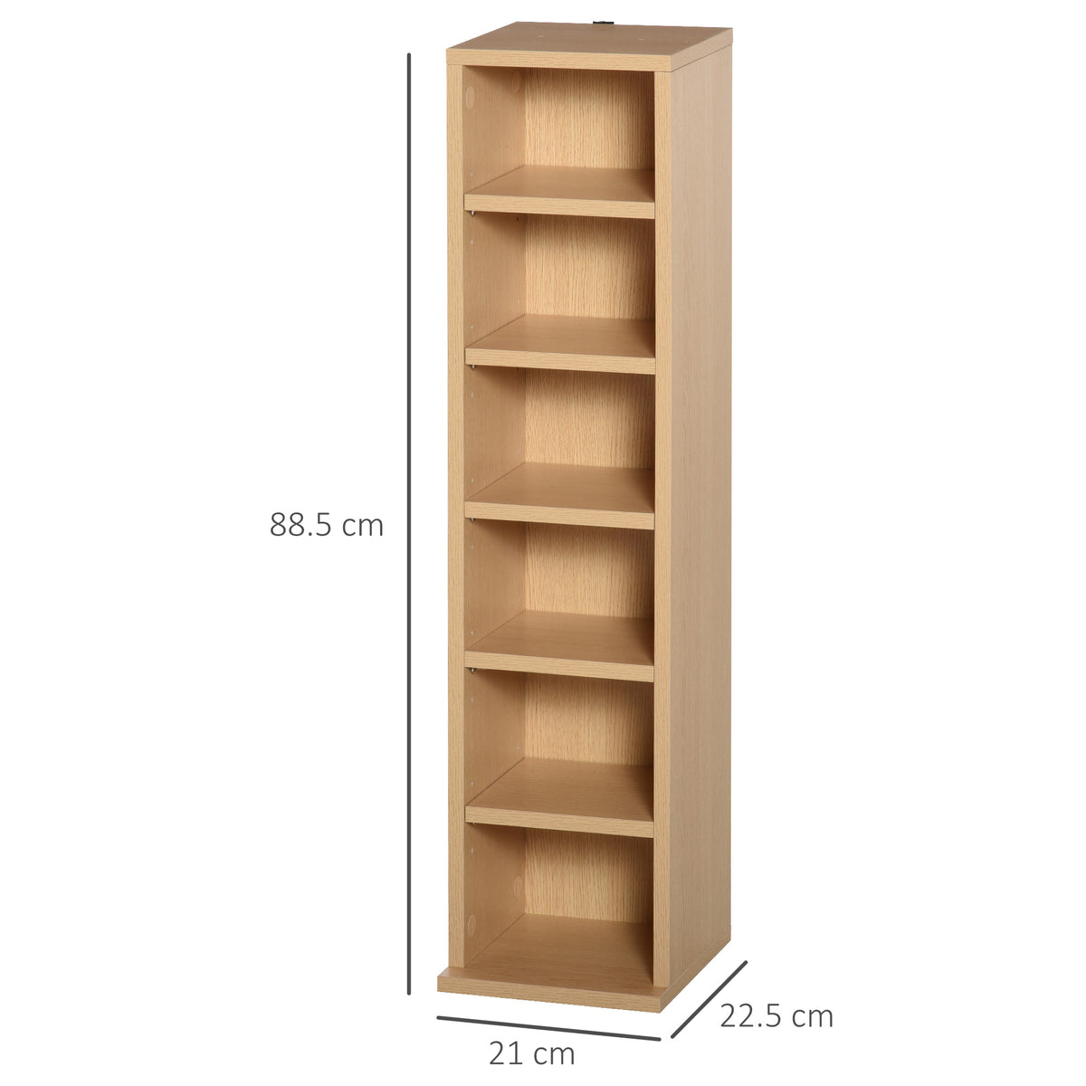 HOMCOM natural wood media tower with six shelves, 88.5 cm tall