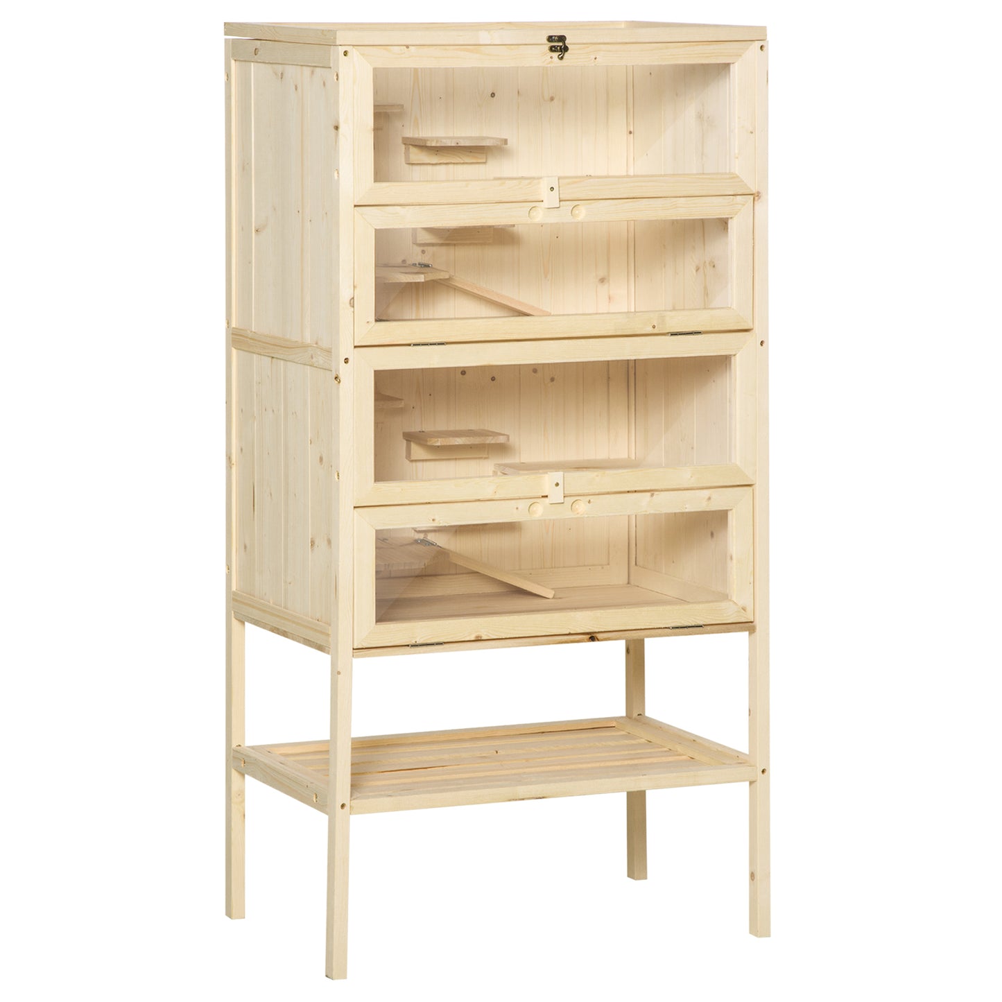 Photo of PawHut Wooden Large Hamster Cage, Gerbil Cage 4 Layers with Tall Bottom & Storage Shelf in Shelf colour on a white background