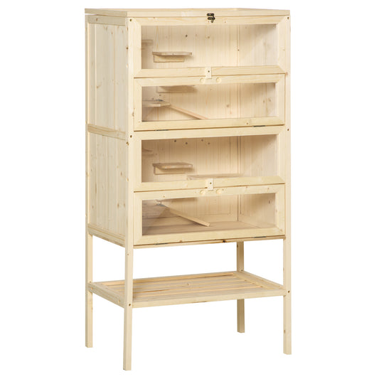 Photo of PawHut Wooden Large Hamster Cage, Gerbil Cage 4 Layers with Tall Bottom & Storage Shelf in Shelf colour on a white background