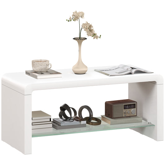 Photo of HOMCOM Curved Two-Tier Coffee Table - High Gloss White in White colour on a white background