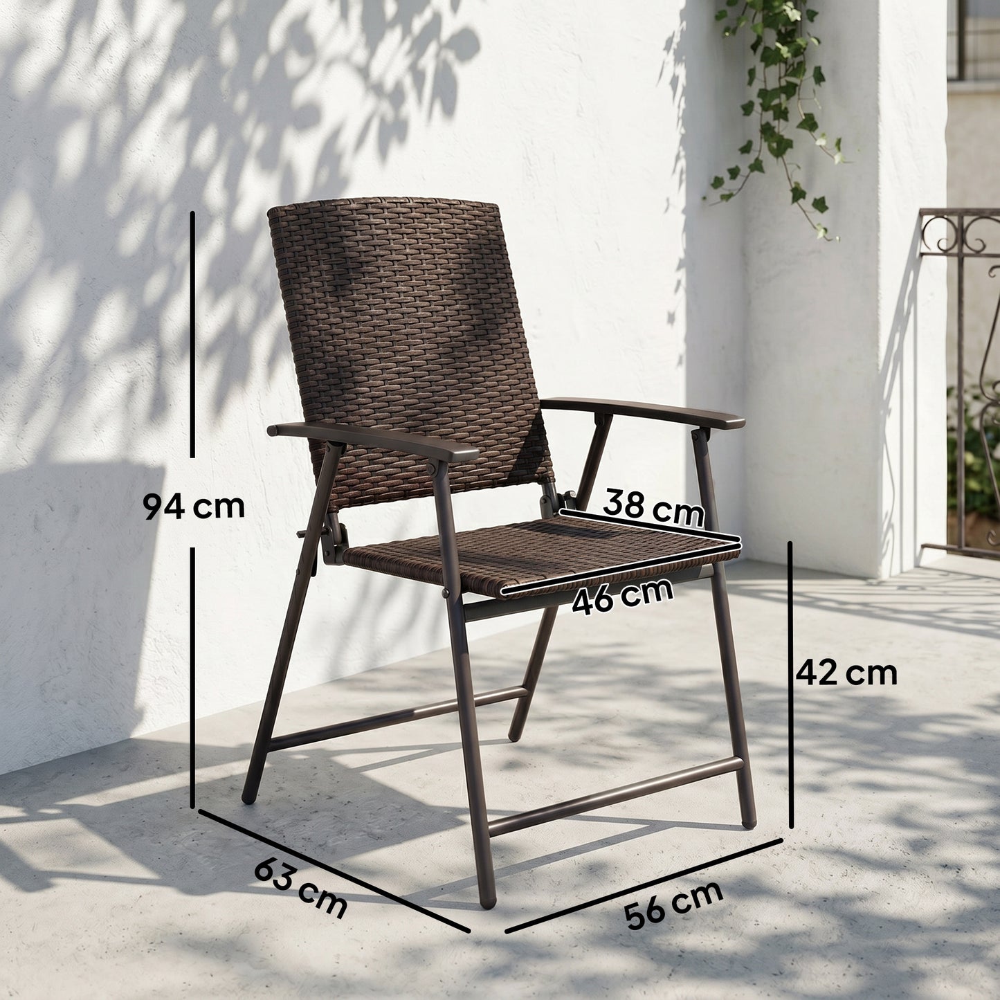 Outsunny Set of Two Folding Rattan Seat Chairs - Brown
