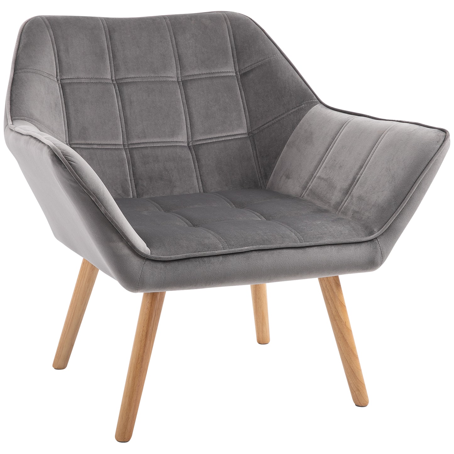Photo of HOMCOM Accent Chair, Velvet Upholstered Vanity Tub Chair with Flared Armrests, Slanted Back, Solid Wood Legs, Comfy Padding Armchair, Home Bedroom Furniture Seating, Grey in Grey colour on a white background