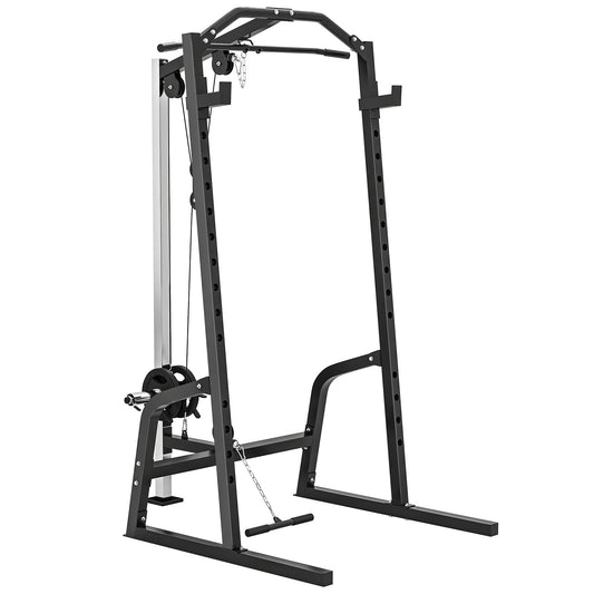 Photo of SPORTNOW Power Cage Power Rack with 15-Level Squat Rack, Cable Pulley System, Lat Pulldown & Pull Up Bar in Bar colour on a white background